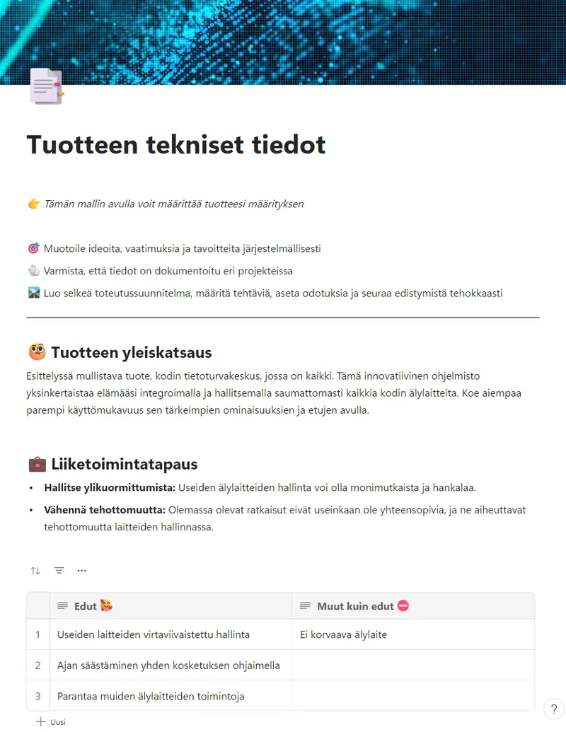 Tuotteen tekniset tiedot