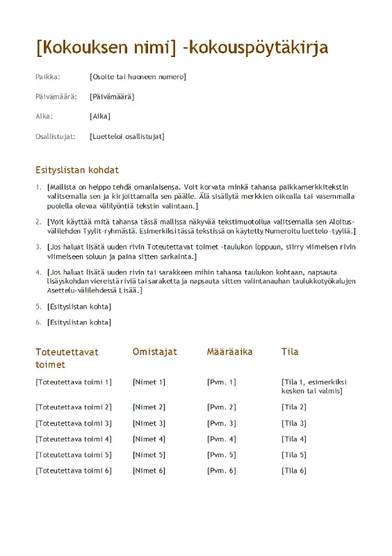 Kokouspöytäkirja (yksinkertainen) modern simple