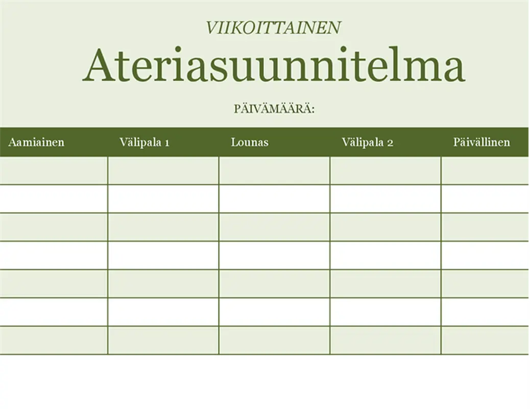 Viikoittainen ateriasuunnitelma modern-simple