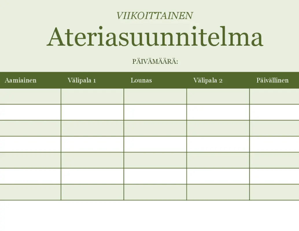 Viikoittainen ateriasuunnitelma green modern-simple