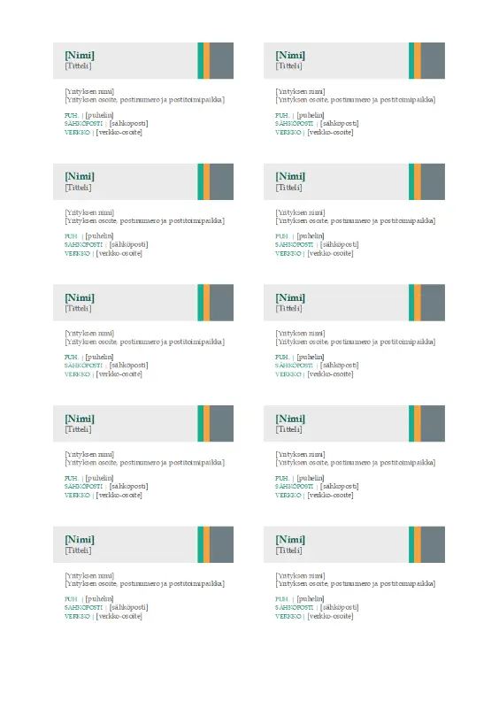 Käyntikortit (Myynnin raitamalli, 10 yhdelle sivulle) gray modern-simple