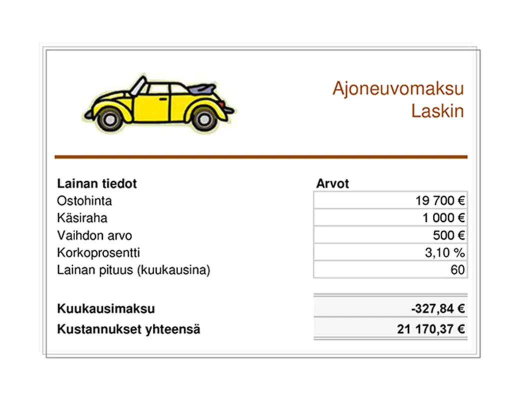 Ajoneuvolainan maksulaskuri vintage retro