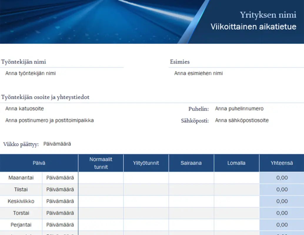 Viikoittainen ajankäytön kirjaus pienyrityksille green modern simple