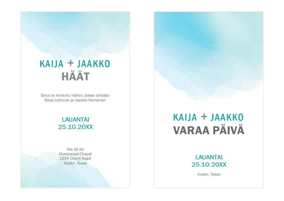 Hääkutsu vesivärilaveerauksella organic-simple