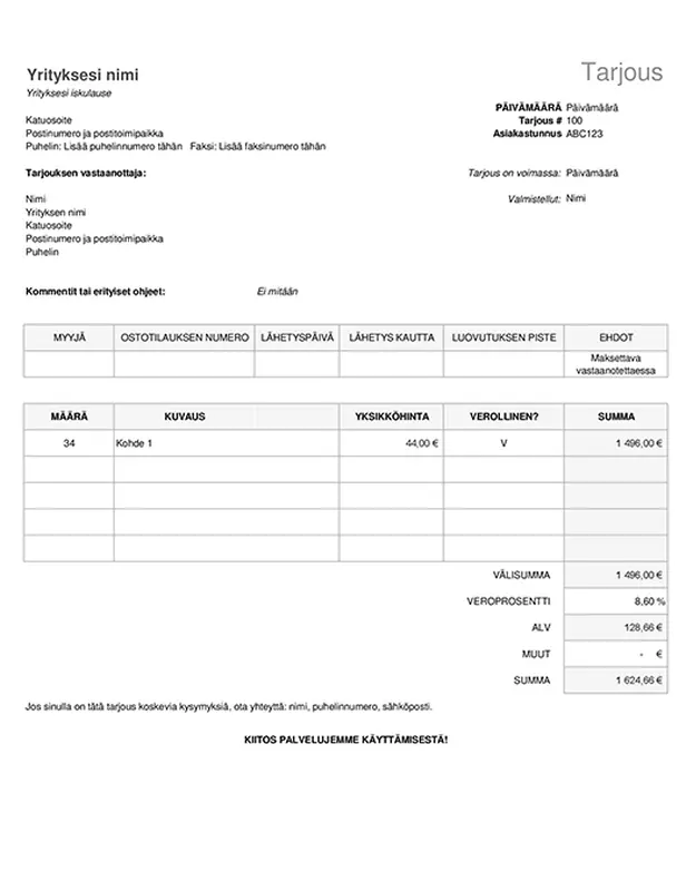 Hintatarjous verolaskelmalla modern simple