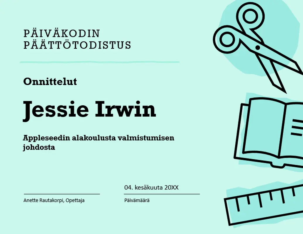 Päiväkodin päättötodistus modern bold