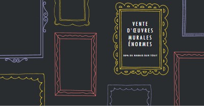 Vente d’œuvres murales énormes black whimsical-line