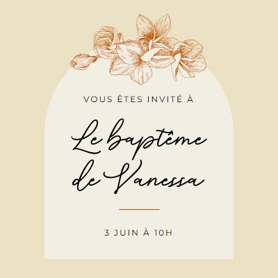 Invitation au baptême yellow vintage-botanical