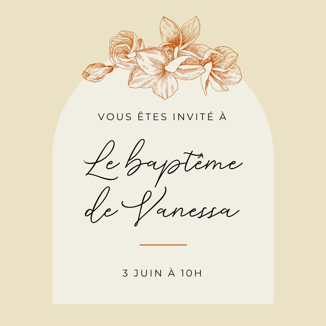 Invitation au baptême yellow vintage-botanical