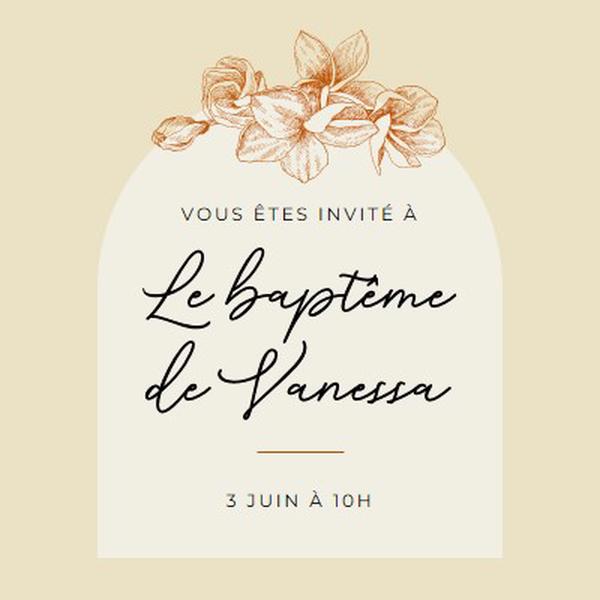 Invitation au baptême yellow vintage-botanical