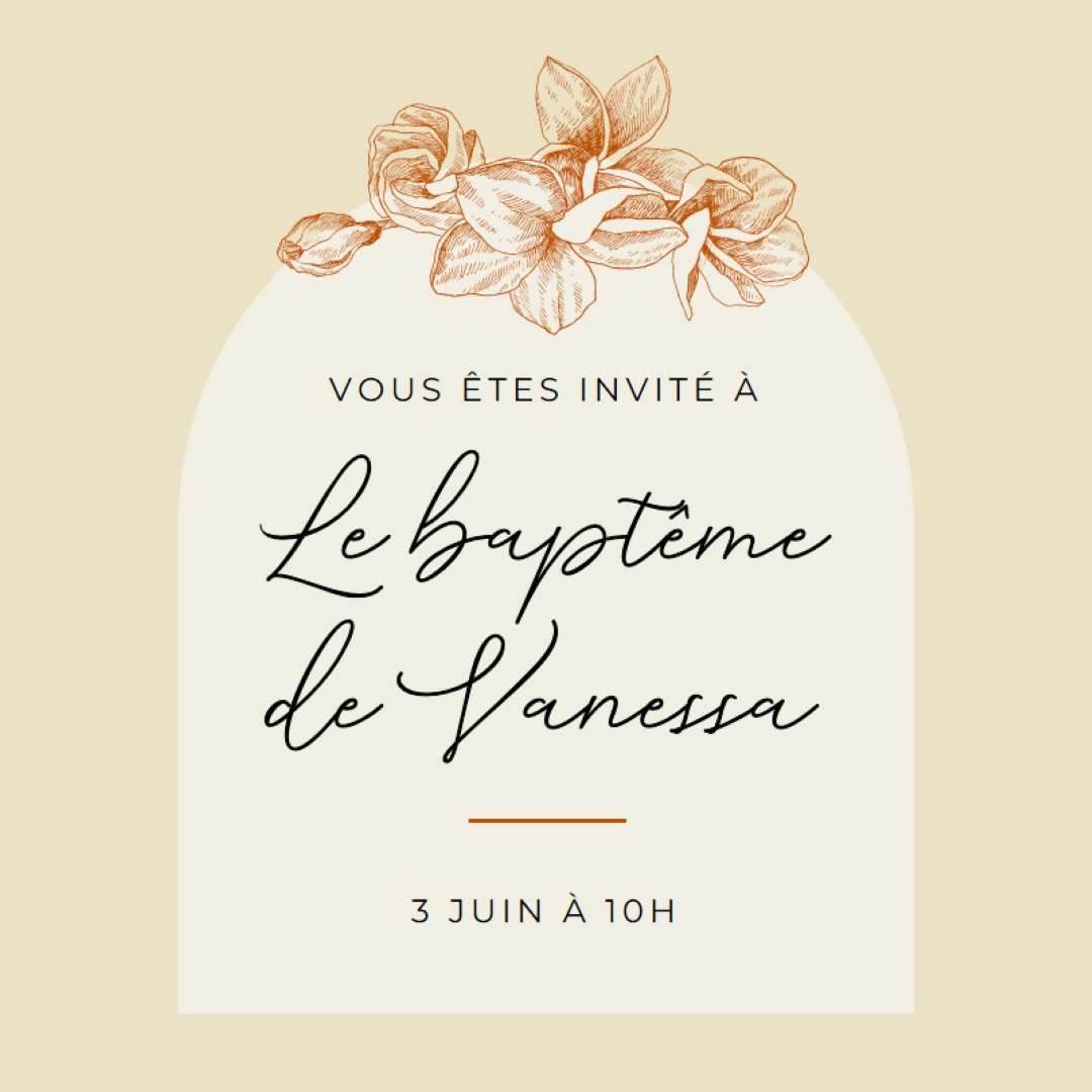 Invitation au baptême yellow vintage-botanical