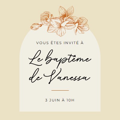 Invitation au baptême yellow vintage-botanical