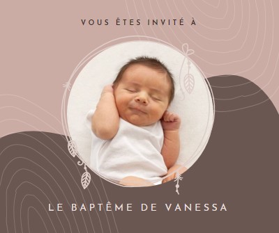 Invitation au baptême pink organic-boho