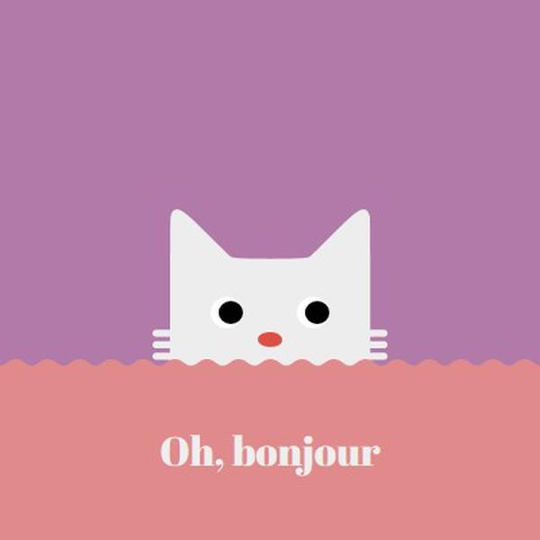 Oh, bonjour red cute,simple,cat,neutral,bright,fun