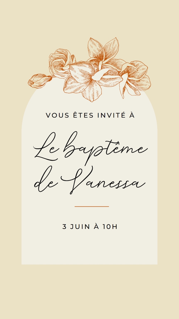 Invitation au baptême yellow vintage-botanical