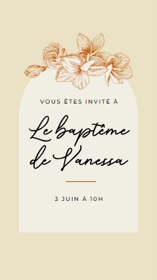 Invitation au baptême yellow vintage-botanical