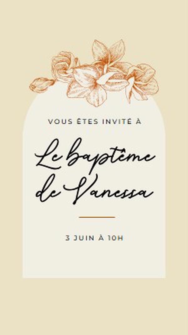 Invitation au baptême yellow vintage-botanical