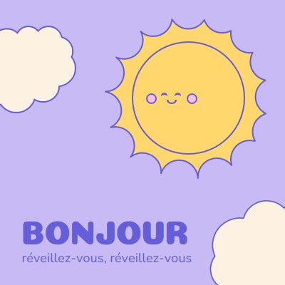 Bonjour, réveillez-vous purple playful,whimsical,cartoon,bright,fun,graphic