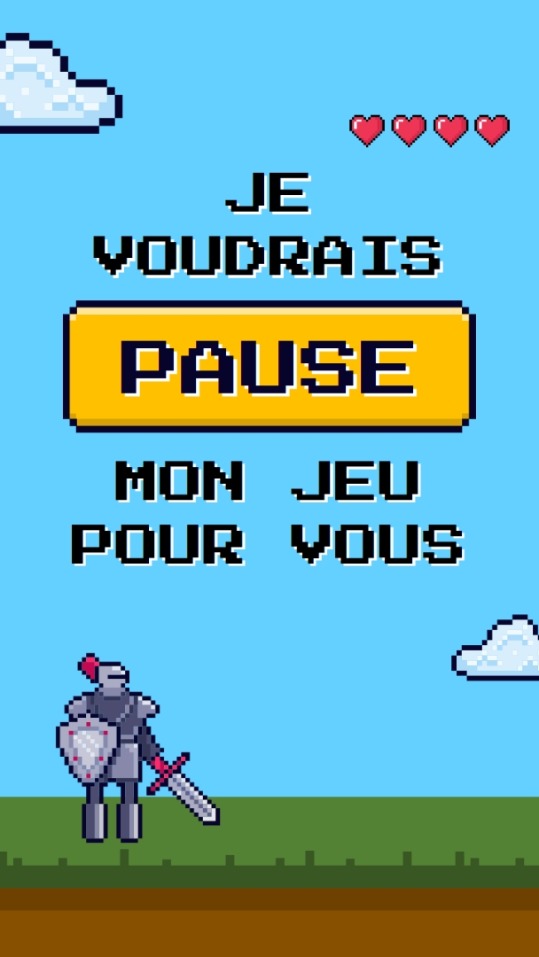 Je voudrais suspendre mon jeu pour vous blue vibrant,whimsical,game,retro,playful,computer