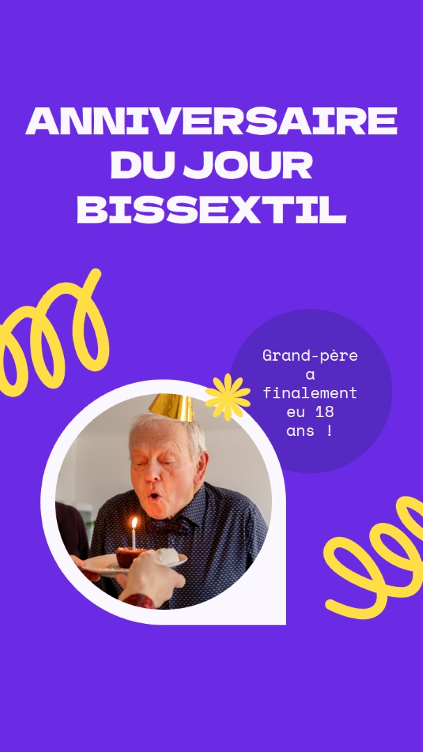 Anniversaire du jour bissextile blue bold,playful,block,circle,photo,squiggle