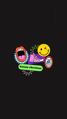 Bonnes vibrations pour une journée black bold,vibrant,stickers,bright,fun,retro