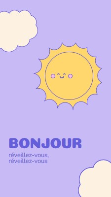 Bonjour, réveillez-vous purple playful,whimsical,cartoon,bright,fun,graphic