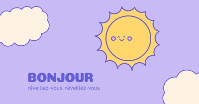 Bonjour, réveillez-vous purple playful,whimsical,cartoon,bright,fun,graphic