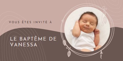 Invitation au baptême pink organic-boho