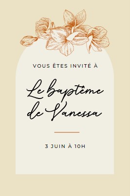 Invitation au baptême yellow vintage-botanical