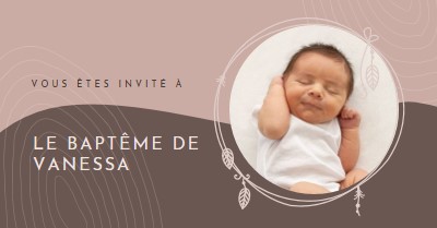 Invitation au baptême pink organic-boho