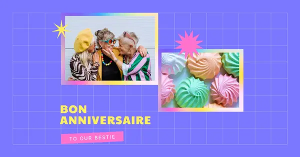 Joyeux anniversaire, bestie purple bold,bright,geometric