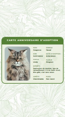 Carte anniversaire de l’adoption green botanical,cat,license