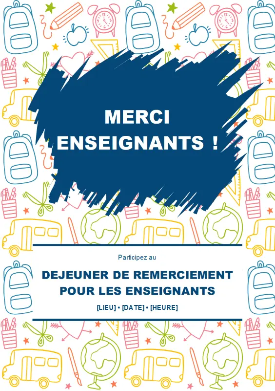 Prospectus de remerciement pour les enseignants blue whimsical line