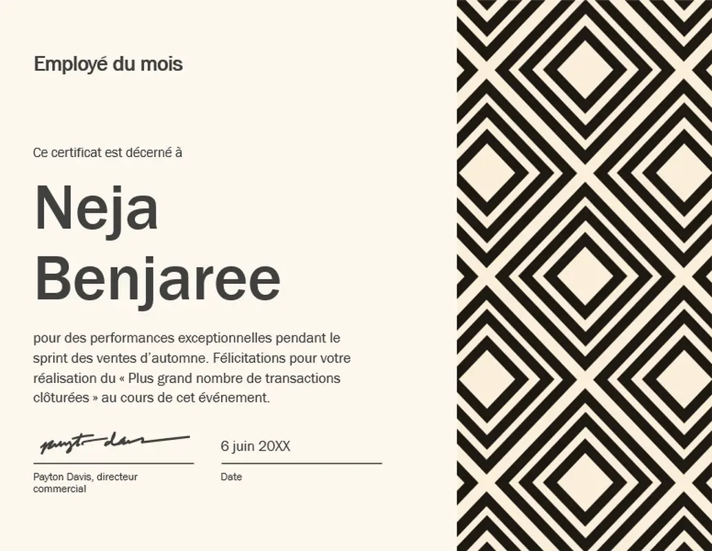 Certificat d’employé en diamant du mois  modern-geometric