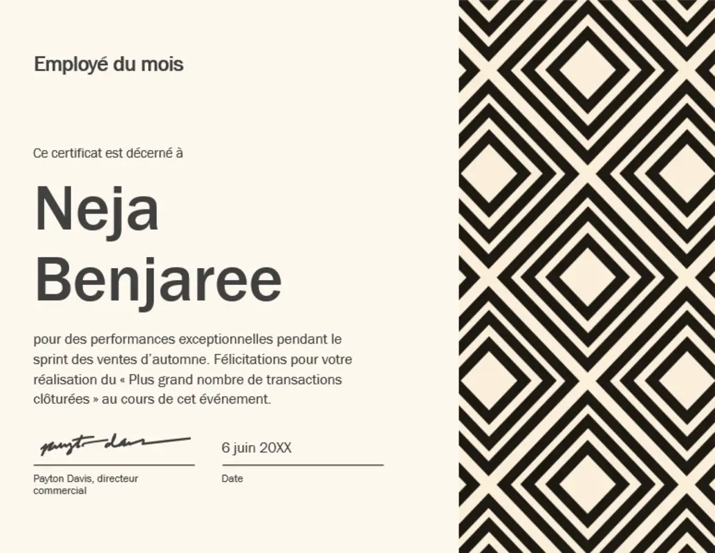 Certificat d’employé en diamant du mois  yellow modern-geometric