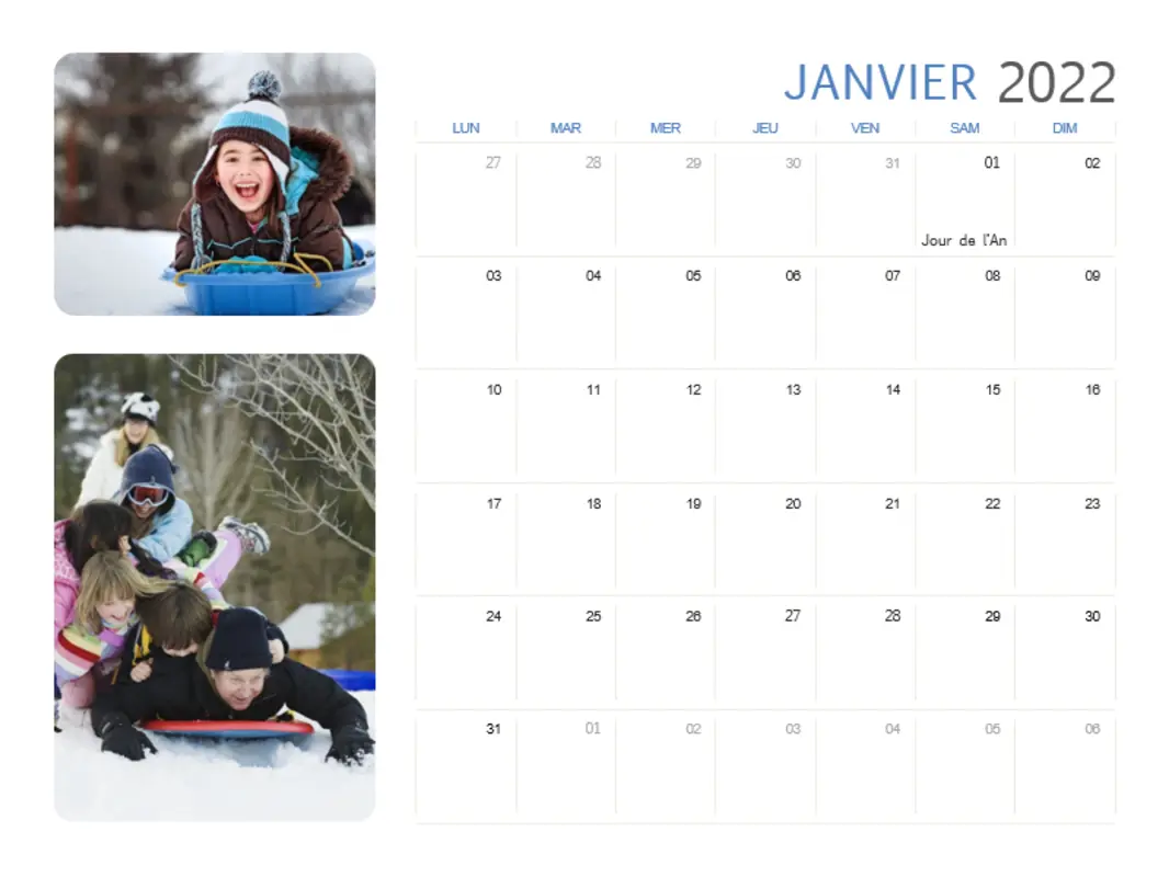 Calendrier photo par année civile (lun-dim) blue modern-simple