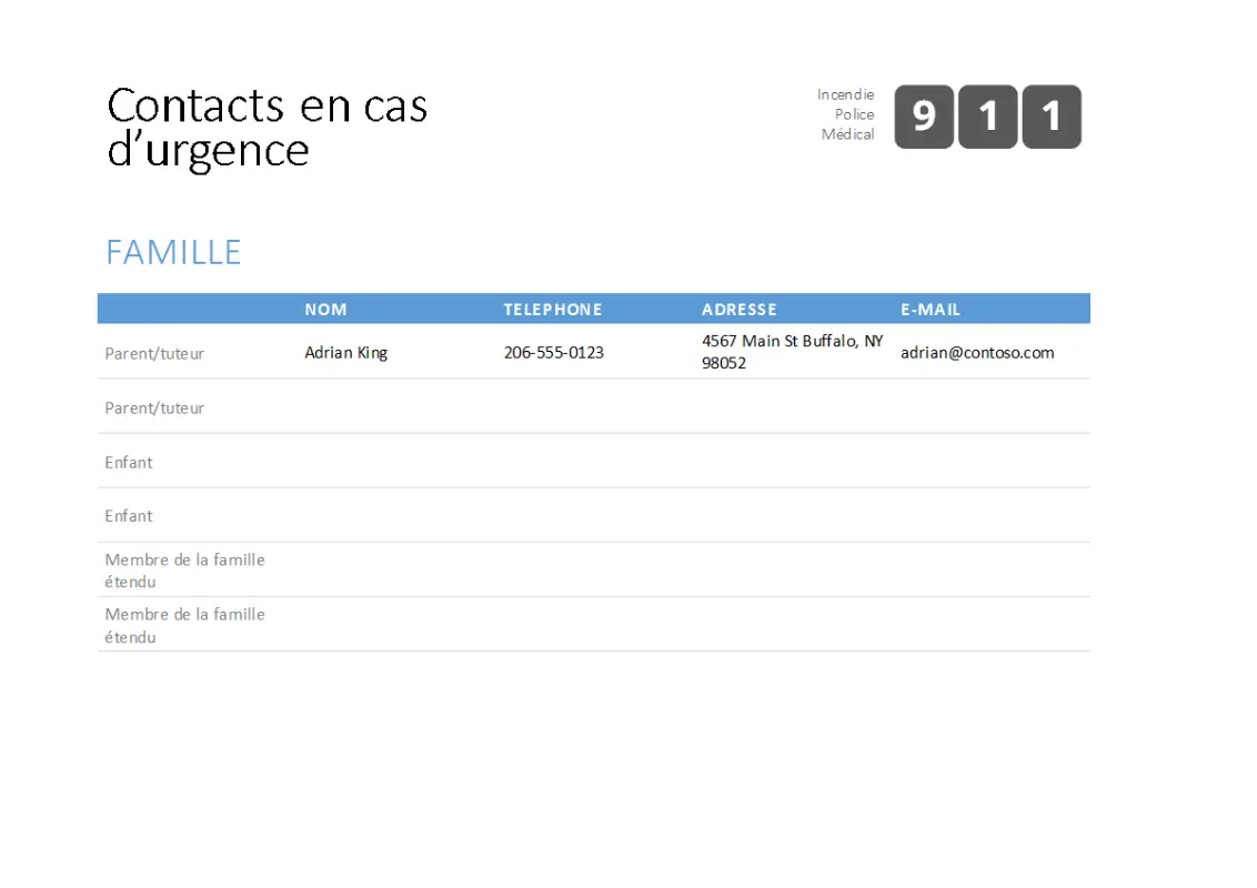 Liste des personnes à contacter en cas d’urgence. En gras null> modern simple