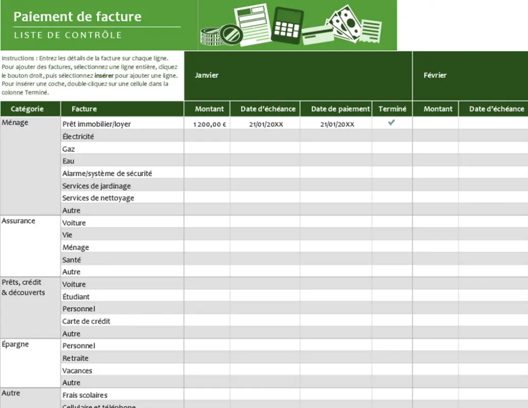 Liste de contrôle pour le paiement de facture green modern simple