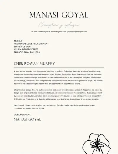 Lettre de motivation de conception graphique élégante