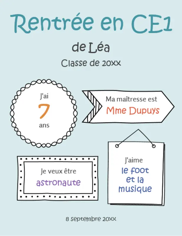 Panneaux Rentrée scolaire blue whimsical line