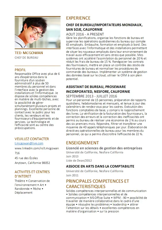 CV de chef de bureau
