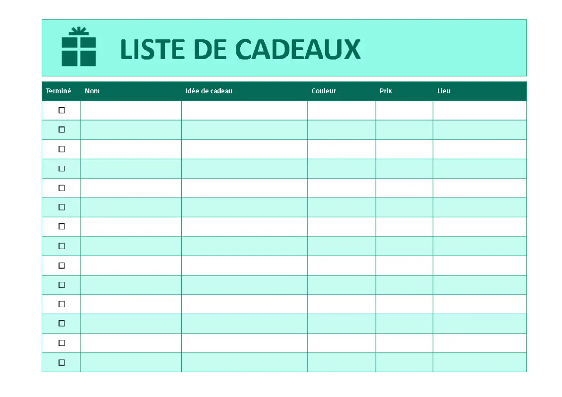 Liste de vérification des achats de cadeaux green modern simple