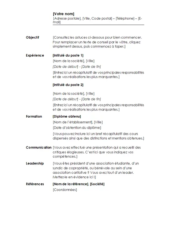 CV chronologique (conception Minimaliste) modern simple