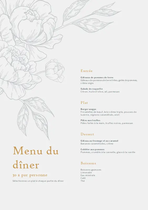 Menu de dîner élégant vintage-botanical
