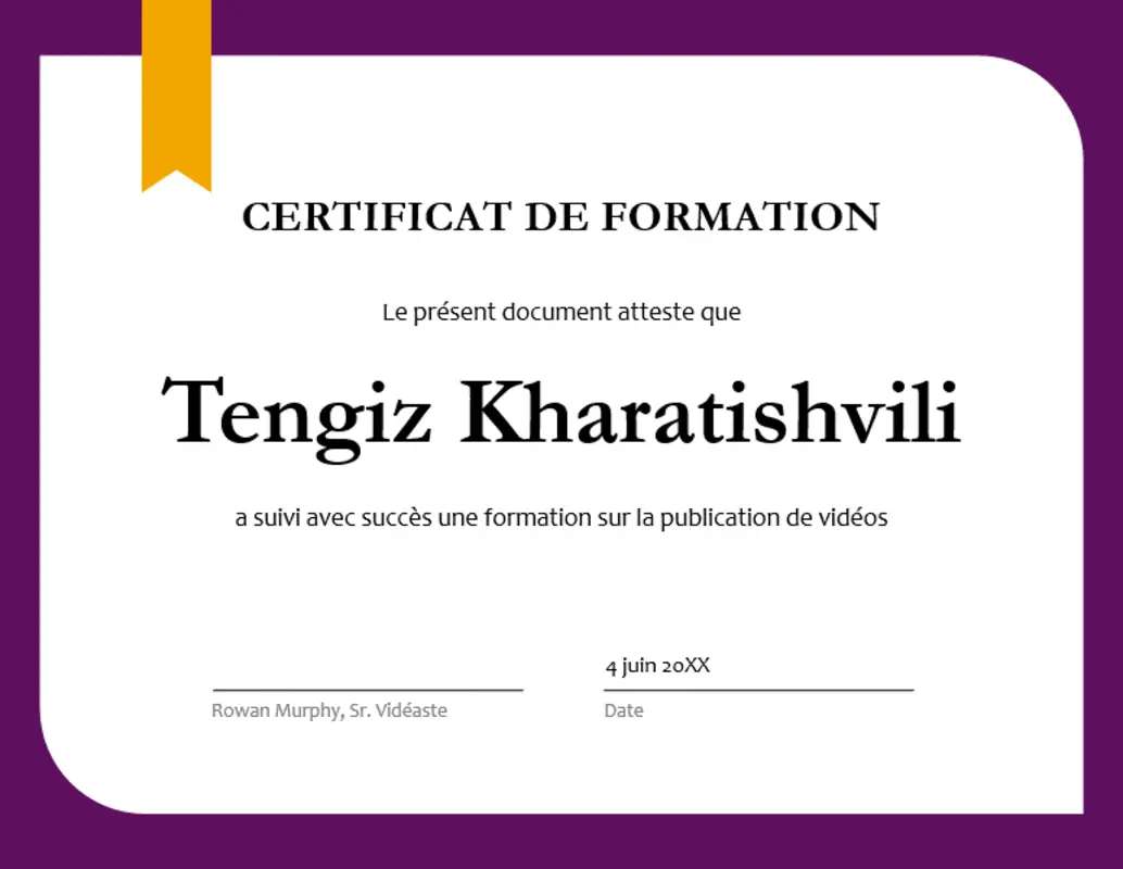 Certificat de formation purple modern-simple
