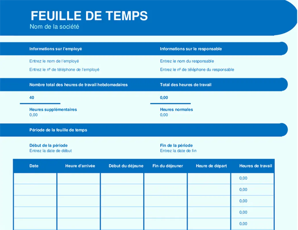 Feuille de temps élémentaire modern simple