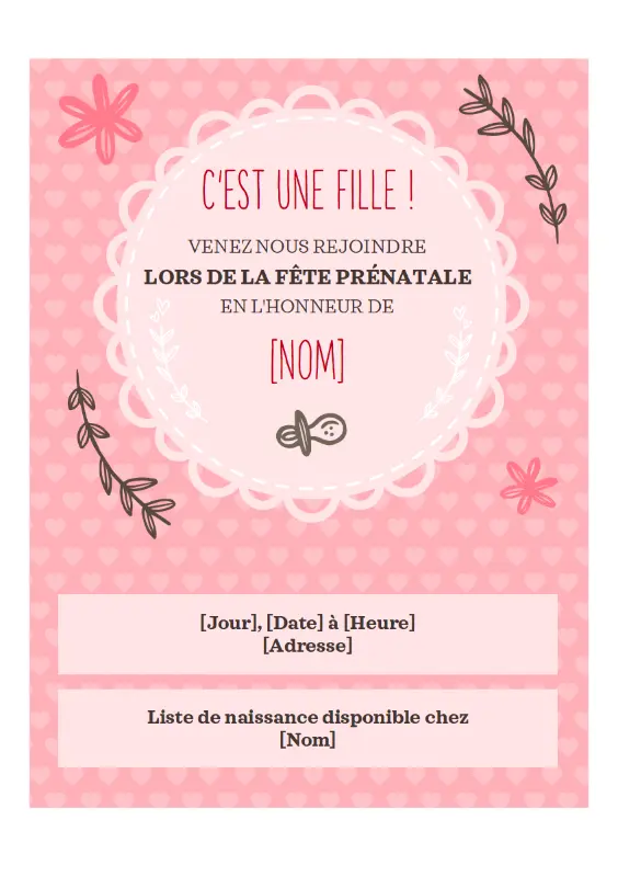 Invitation pour fêter une naissance: fille pink whimsical-color-block