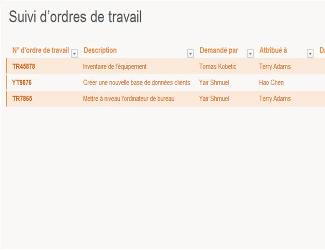 Suivi des ordres de travail