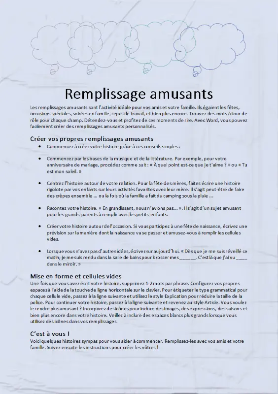 Histoire amusante à compléter modern simple