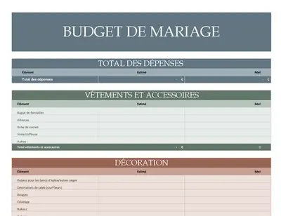 Planificateur de budget de mariage modern simple